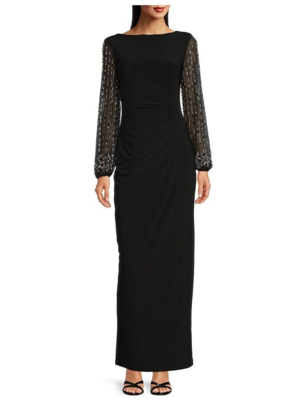 Marina Boat Neck Sheat Gown Black Women's Size 14